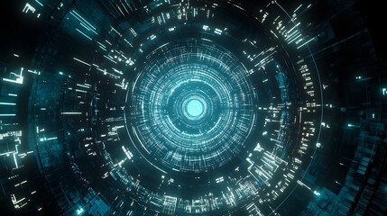 Poster - Abstract Futuristic Tunnel: Neon Lights and Digital Design