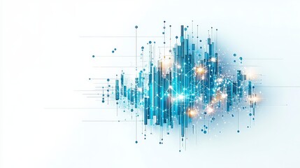 Poster - Abstract digital sound wave representation showcasing data, innovation, and modern design elements in vibrant blue tones.