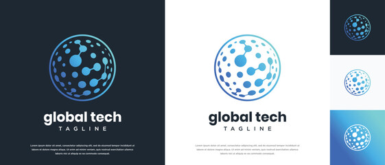 Global technology logo design vector concept. Globe technology connection logo icon.