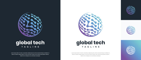 Global technology logo design vector concept. Globe technology connection logo icon.