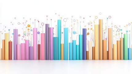 Poster - Colorful abstract bar chart design with dynamic shapes and patterns representing data analysis and growth.