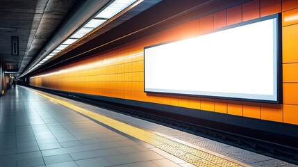 Sticker - Empty Subway Platform with Large Blank Advertisement