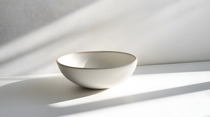 Poster - Empty White Bowl in Sunlight on White Surface