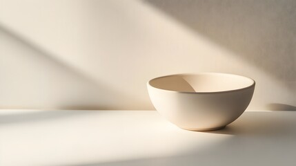 Poster - Empty beige bowl in sunlight on white surface
