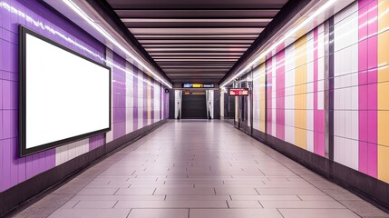 Sticker - Blank Advertisement In Modern Subway Station Corridor