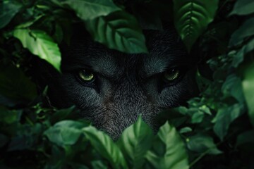 Wall Mural - Black Wolf's Face with Green Eyes