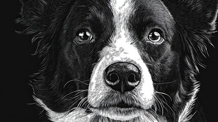 Poster - Black and white detailed drawing of a border collie dog