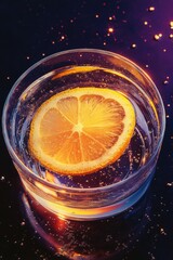 Wall Mural - Glass of water with lemon slice