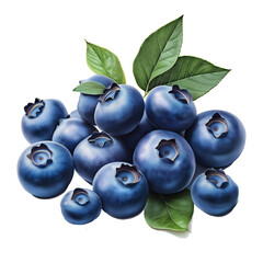 Poster - Fresh ripe blueberries with leaves on white background