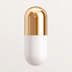 Poster - Gold and white pill floating on white background