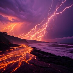 Wall Mural - lightning over the sea