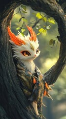 Poster - Fantasy Creature Rests Within Ancient Tree Branches