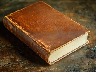 Poster - Wooden table with a brown book