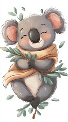 Poster - Adorable Koala Bear Wrapped In Warm Scarf Amongst Leaves