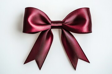 Poster - shiny red ribbon tied into perfect bow displayed on minimalistic white background with clean edges