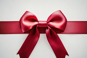 Poster - shiny red ribbon tied into perfect bow displayed on minimalistic white background with clean edges