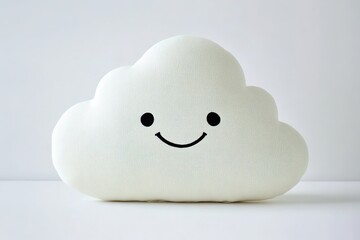 Poster - cheerful white cloud-shaped pillow with smiling face displayed on minimalistic white background
