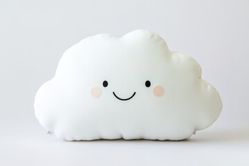 Poster - cheerful white cloud-shaped pillow with smiling face displayed on minimalistic white background