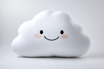 Poster - cheerful white cloud-shaped pillow with smiling face displayed on minimalistic white background