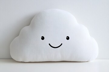 Poster - cheerful white cloud-shaped pillow with smiling face displayed on minimalistic white background