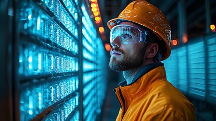 Poster - Engineer Inspecting Futuristic UV Treatment Setup in Wastewater Facility for Clean Water