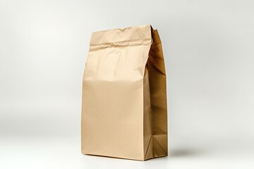 Poster - simple brown paper lunch bag standing upright on plain white background