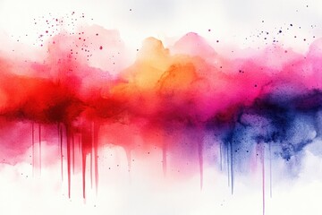 Watercolor painting of a red and blue sky with cloudy formations