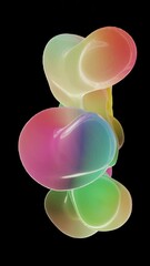 Poster - Animation Of Abstract, Iridescent, Swirling Form Resembling A Colorful, Organic Structure Against A Black Background