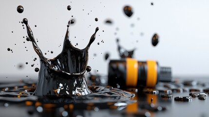 Poster - A dynamic splash of black liquid highlights the texture and fluidity of paint, with a bottle partially visible, creating a striking visual impact.