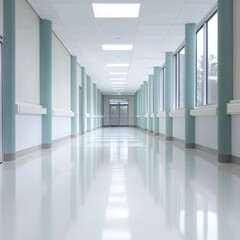 Wall Mural - Modern Hospital Corridor with Bright White Floors and Windows