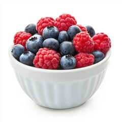 Poster - Fresh Blueberries and Raspberries in a White Bowl with Light Background