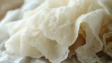 Poster - Close-up of delicate, crumpled white lace fabric.