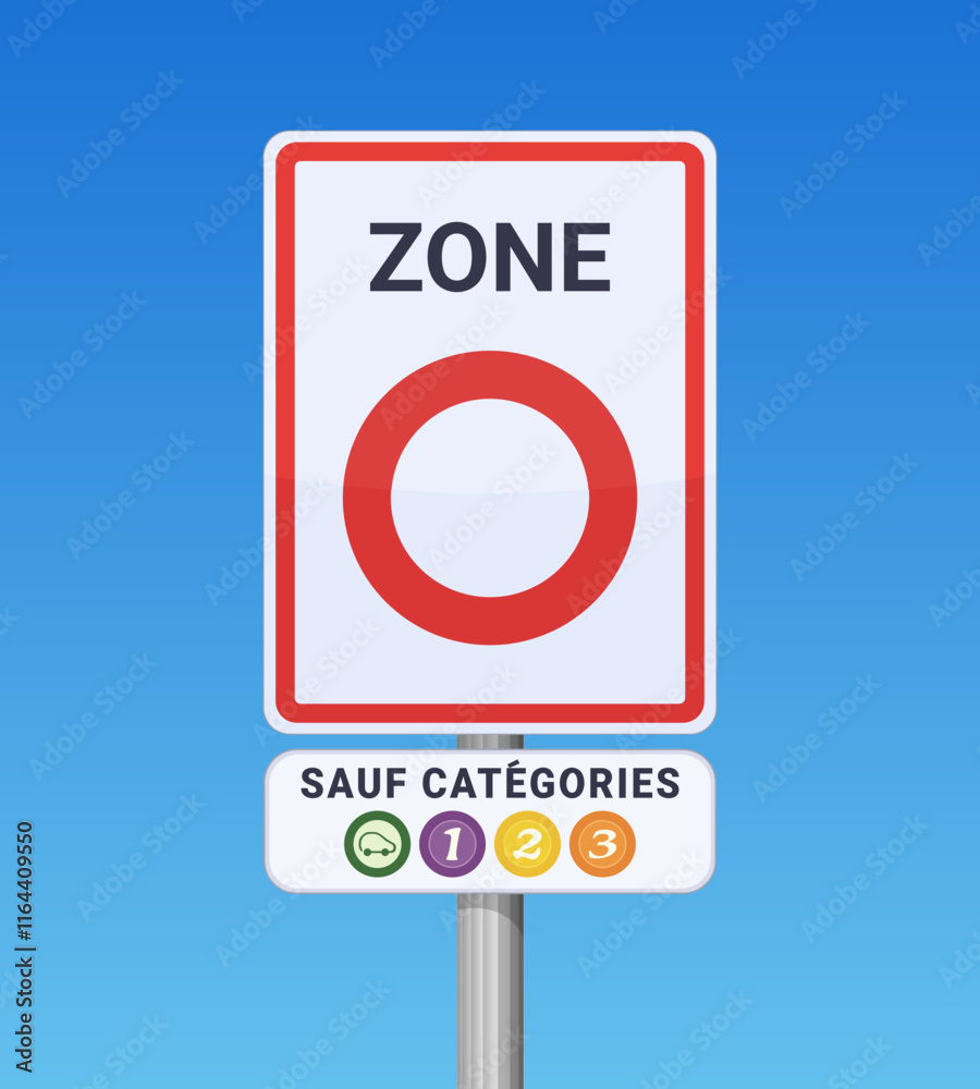 Panneau de début de Zone à Faibles Émissions (ZFE) française avec les ...