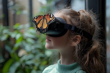 Poster - Student in VR Headset Observing Butterfly in Immersive Biology Lesson