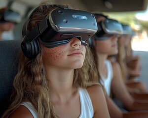 Poster - teens using vr headsets in language class for virtual immersion and practice