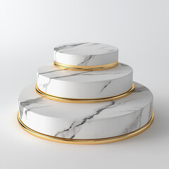 Poster - Round marble and gold pedestal displaying products on white background