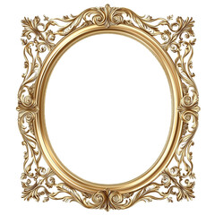 Poster - Classic oval golden frame with ornate baroque decoration isolated on white background