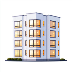 Poster - Modern residential building with illuminated windows at dusk: 3d render