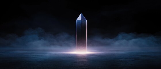 Canvas Print - a tall, pointy object is lit up in a foggy, dark background
