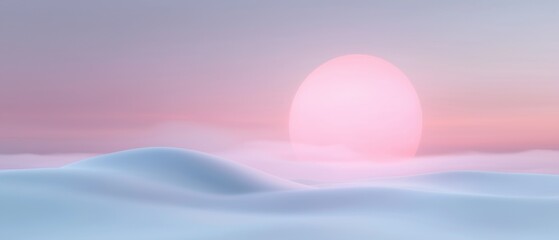 Wall Mural - A pink sun is rising over a snowy landscape