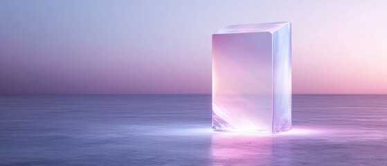 Poster - A large, clear, purple block of ice sits on a frozen lake