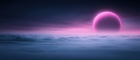 Wall Mural - A large pink moon is in the sky above a cloudy, purple sky