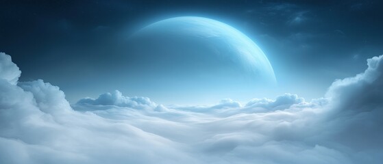 Wall Mural - A blue sky with a large planet in the middle