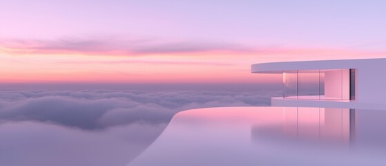 Wall Mural - A white building with a glass window overlooking a cloudy sky