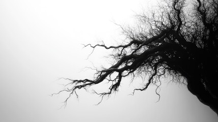 Aufkleber - Monochrome abstract texture of tree branches creating an organic pattern against a white background for artistic or design use.