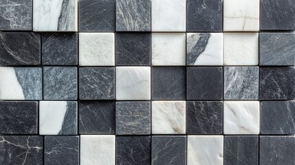 Poster - Elegant Black Anthracite and White Marble Mosaic Tile Background for Contemporary Design Projects