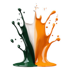 Poster - Orange, white and green paint splashing and mixing together