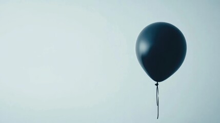 Poster - Black balloon floating against a minimalistic white background with ample space for creative text and graphic design applications