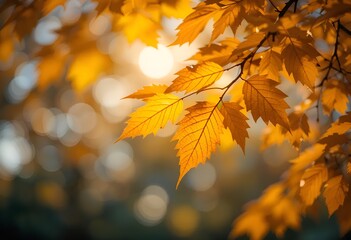 Beautiful autumn landscape with yellow and red trees and leaf. Colorful foliage in the parkand forest. Falling leaves natural background.