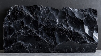 Poster - Sleek Black Granite Surface with Unique Wave Patterns on Dark Background for Modern Design Inspiration and Copy Space